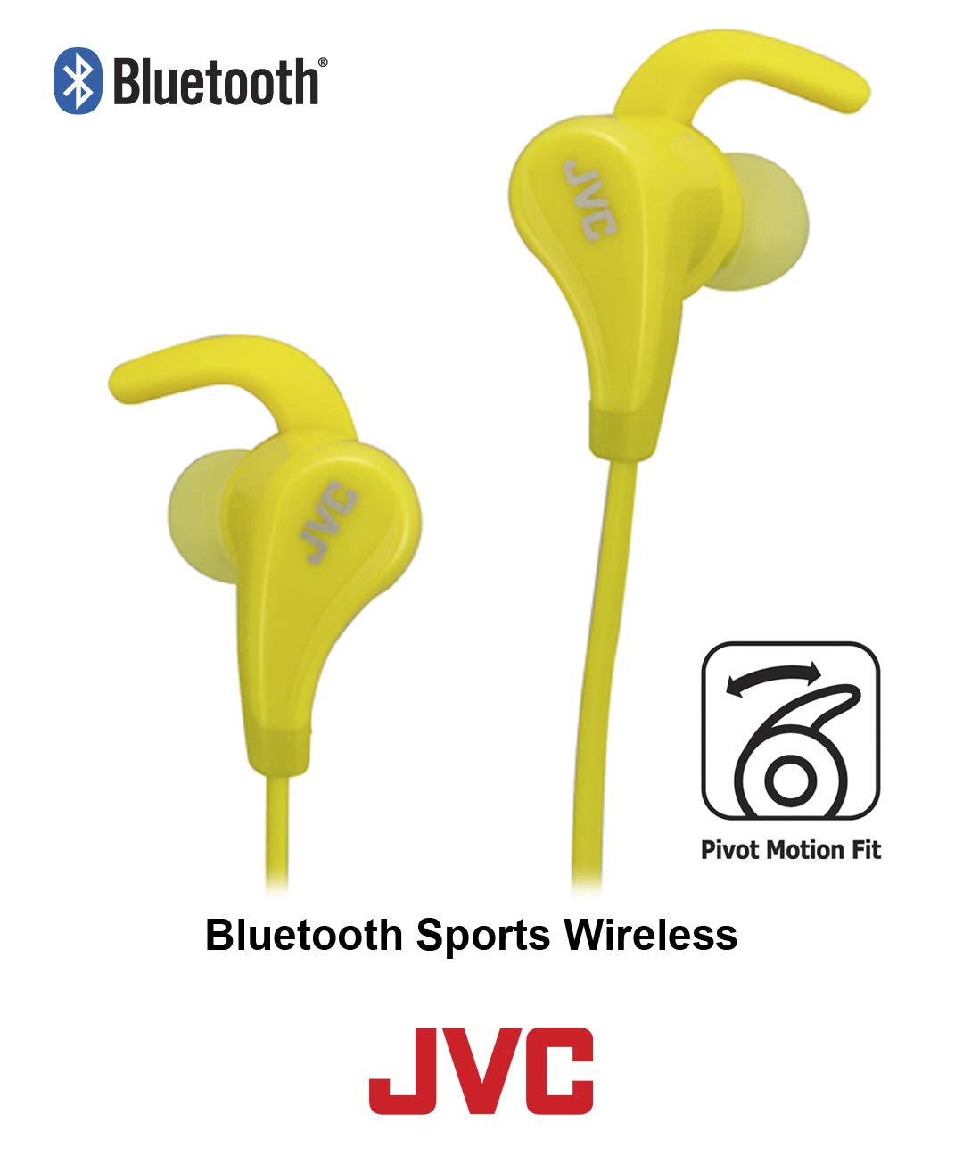 JVC Yellow and Grey Wireless Water Resistant Pivot Motion Sport Headphone with Locking Ear Fit HA-ET50BTY  - Like New