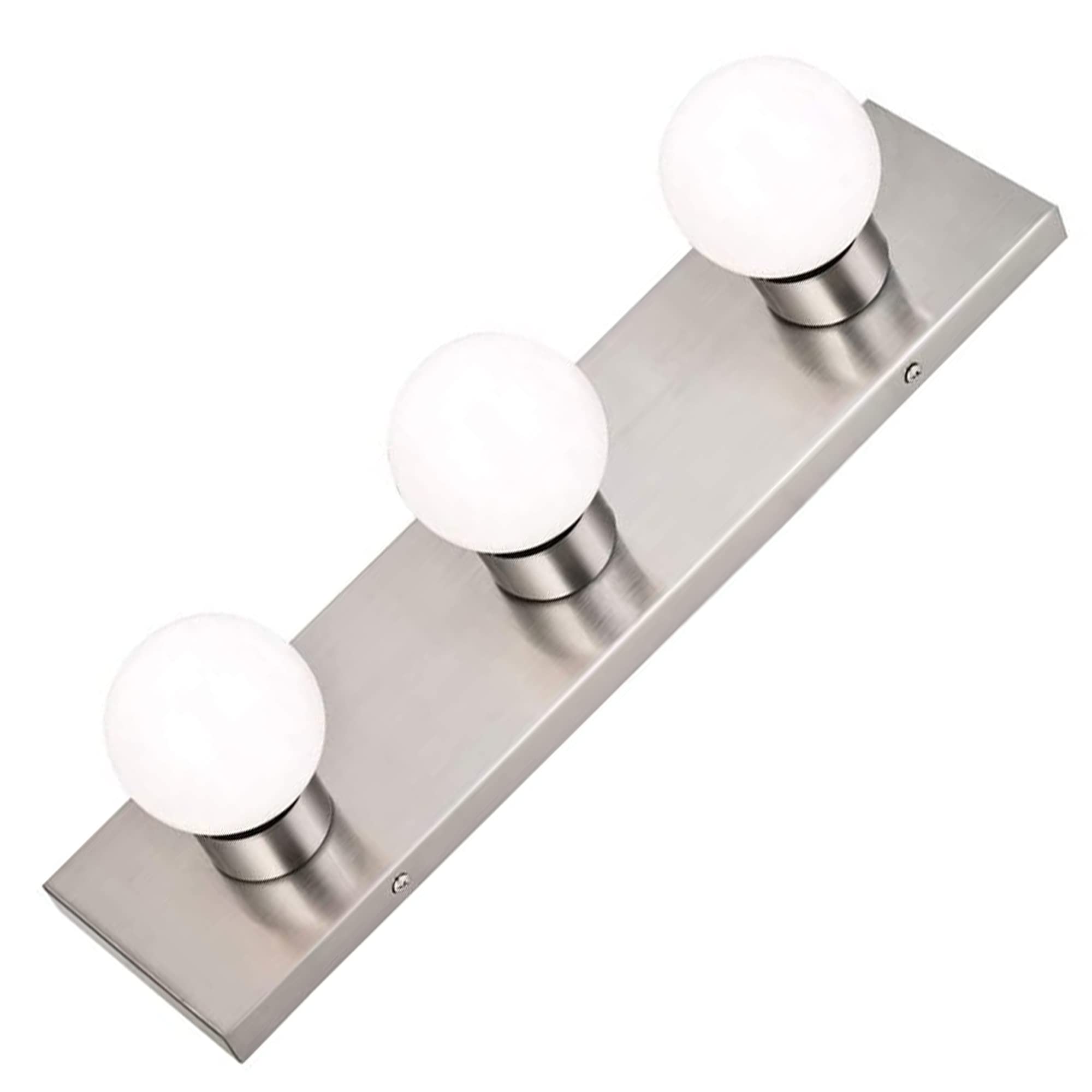 DYSMIO Lighting Three Light Vanity Strip - Hollywood Style Mirror Fixture with Brushed Nickel Plates � Salon-Grade Accessories for Bedroom, Bathroom, Dressing Room, Makeup Studio - 18 x 4.25 Inches  - Very Good