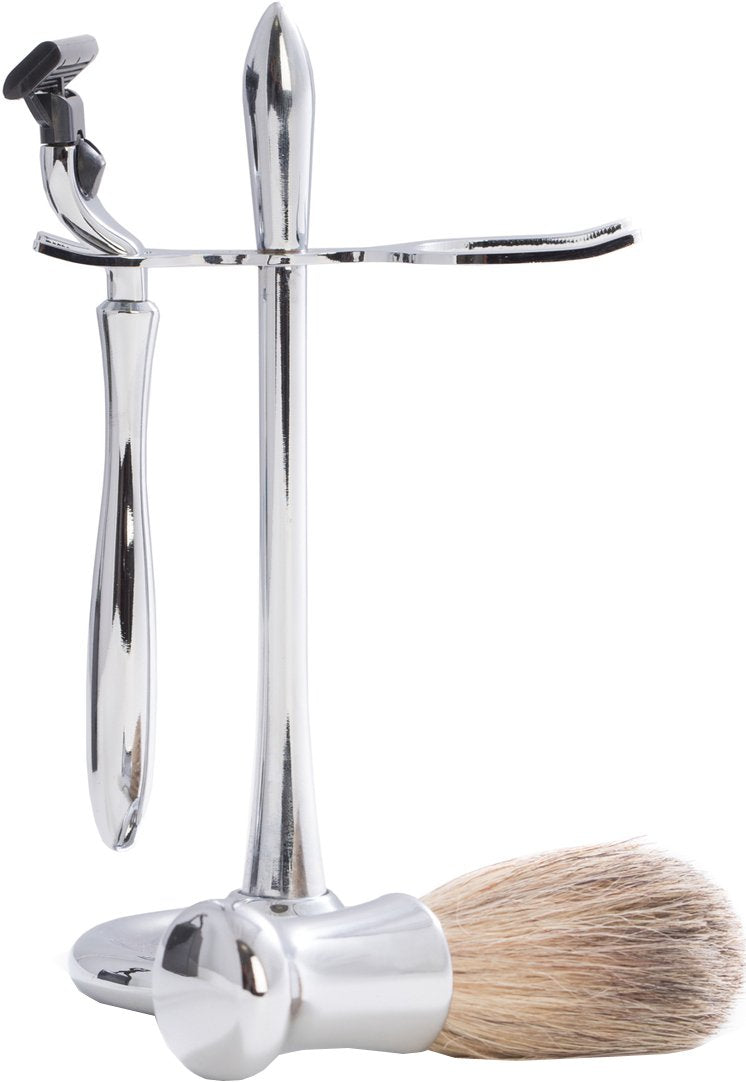 Bey-Berk BB09 Mach 3" Razor & Pure Badger Brush on Chrome Stand, Grey  - Like New