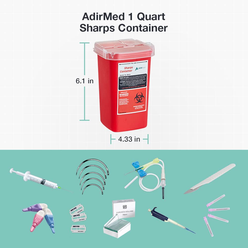 AdirMed Sharp Needle Disposal Container for Home, Clinic, Office, Barber Use with Flip-Open Lid (1 Quart -1 Pack)  - Like New