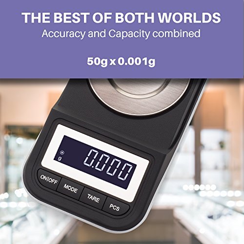 Smart Weigh 50g x 0.001 Grams, Premium High Precision Digital Milligram Scale, Includes Tweezers, Calibration Weights,Three Weighing Pans and Case  - Like New