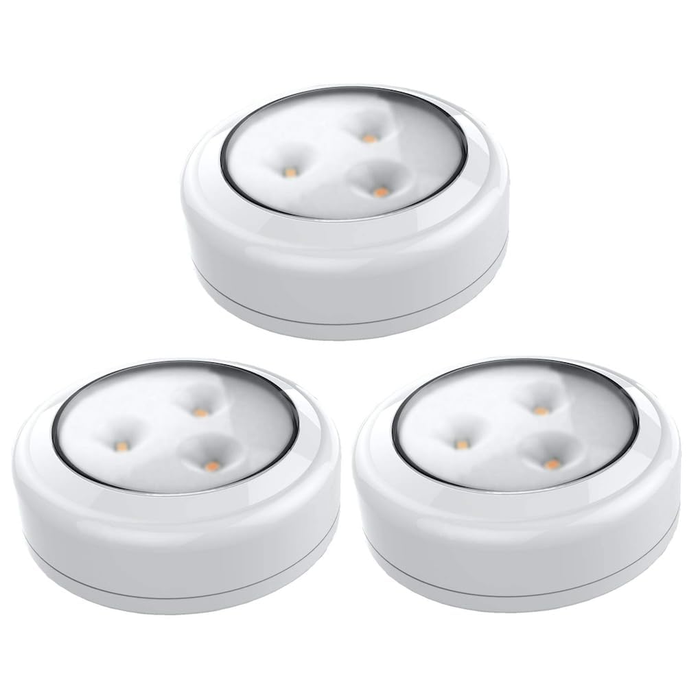 Brilliant Evolution Wireless LED Puck Light 3 Pack, Under Cabinet Lighting, Closet Lights, Kitchen Sink/Shelf Lights, Battery Powered, Stick On Push/Tap Lights - Under Cabinet Lights Wireless  - Good