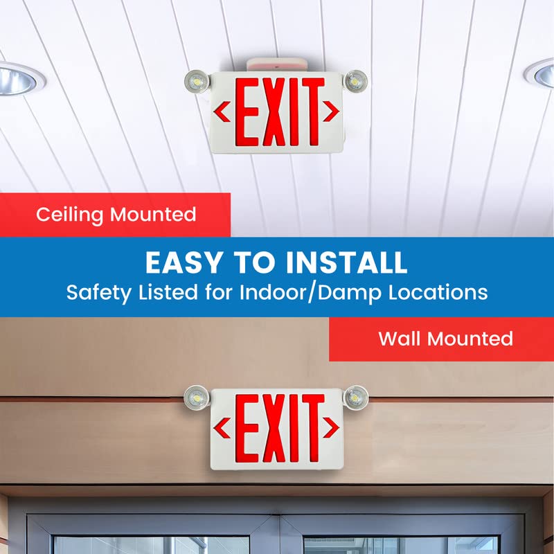 Ciata Ultra Bright LED Decorative Red Exit Sign & Emergency Light Combo with Battery Backup, 6-inch Red Letters  - Like New