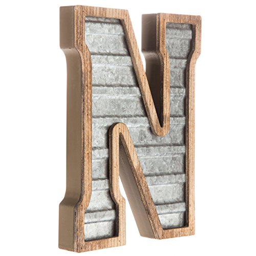 XXL 14" Galvanized Metal and Wood Industrial Home and Business Wall Letters Monogram Letter N  - Like New