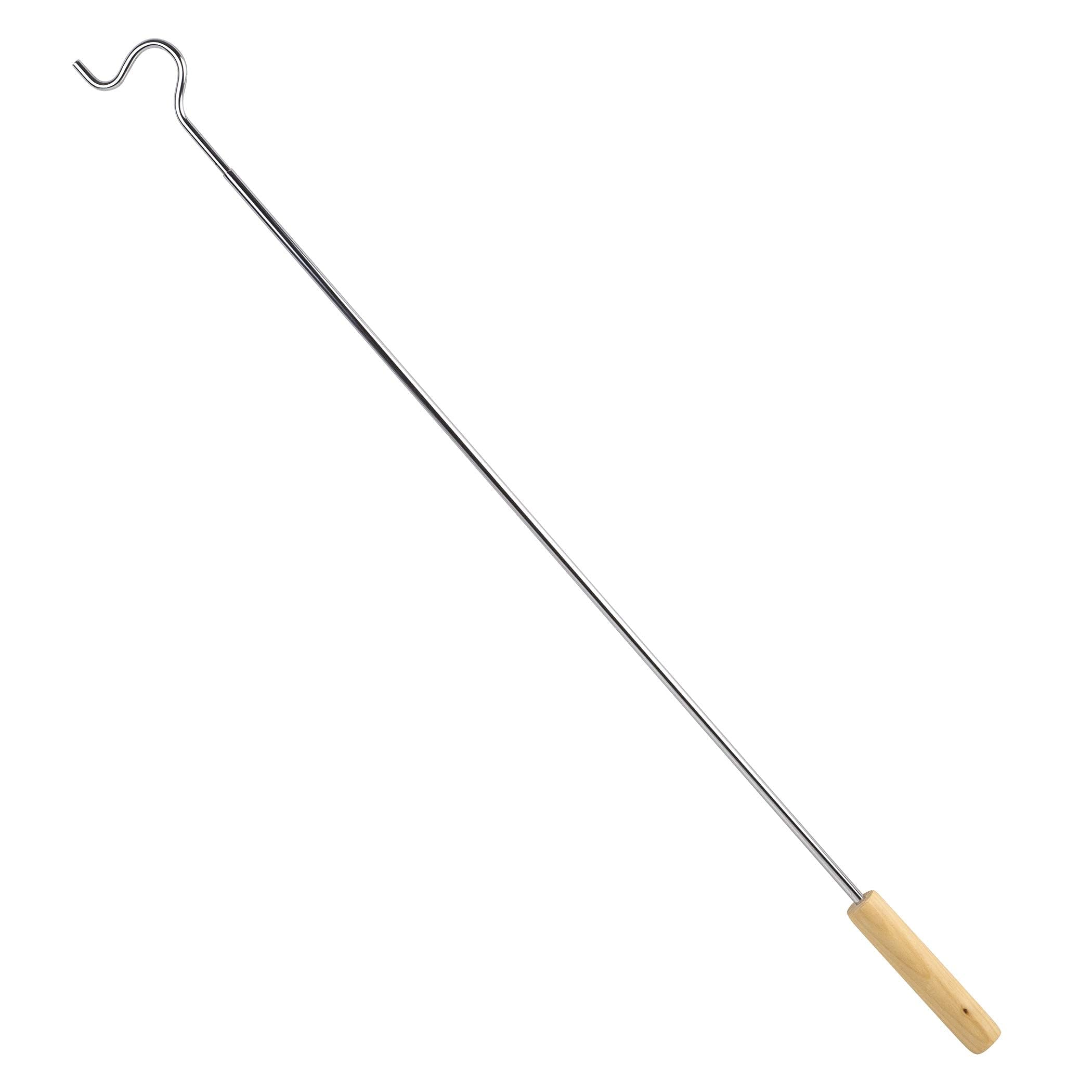 Closet Reacher Pole with Hook and Wooden Handle, Heavy Duty - Adjustable 2.75-5 Feet, Chrome Plated Steel Clothing Hanger Shepherds Hook to Easily Reach Clothes etc - Perfect for College Dorm  - Very Good