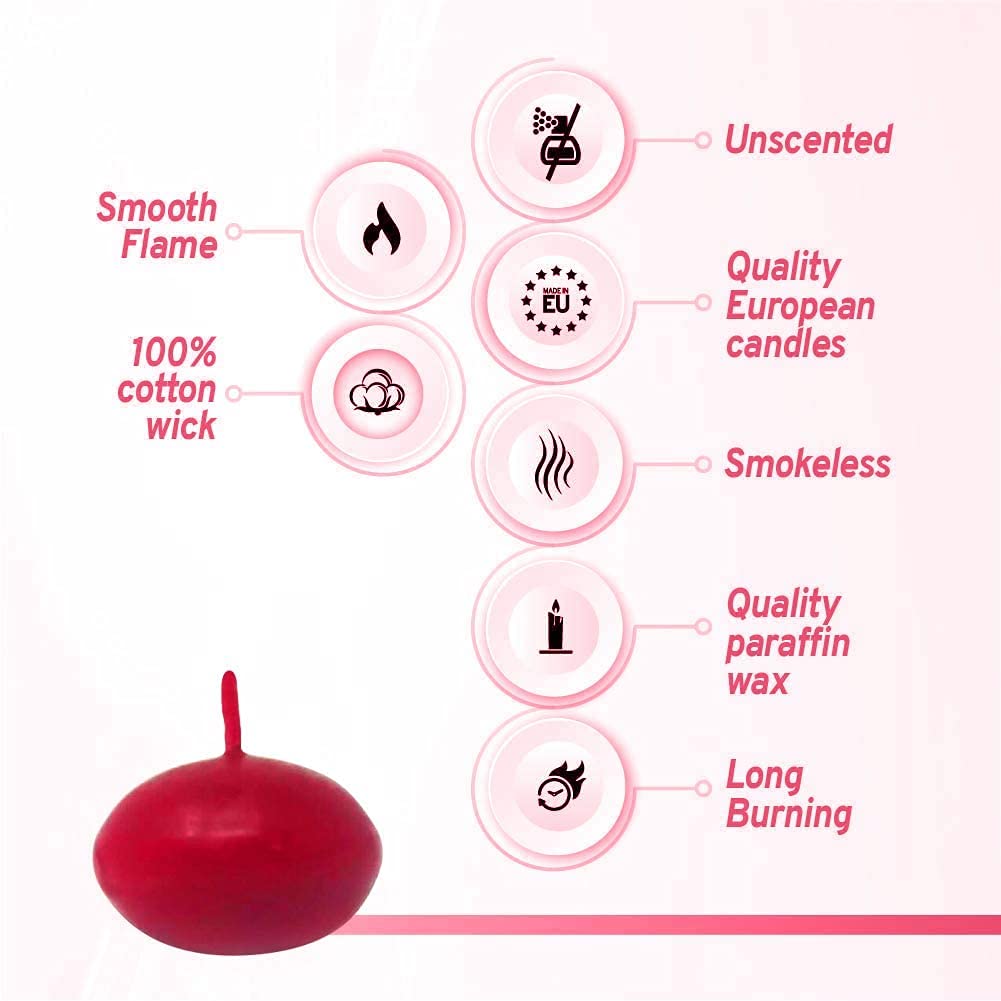 Bolsius Unscented 1.75" Floating Candles – Red Floating Candles – Cute and Elegant Burning Candles – Candles with Nice and Smooth Flame – Party Accessories  - Good