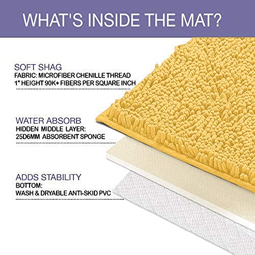 LuxUrux Yellow Bathroom Rug Set 2 Piece �Extra-Soft Bath mat Shower Bathroom Rugs,1'' Chenille Microfiber Material, Super Absorbent (30 X 20'' + 23 x 15'', Yellow)  - Like New