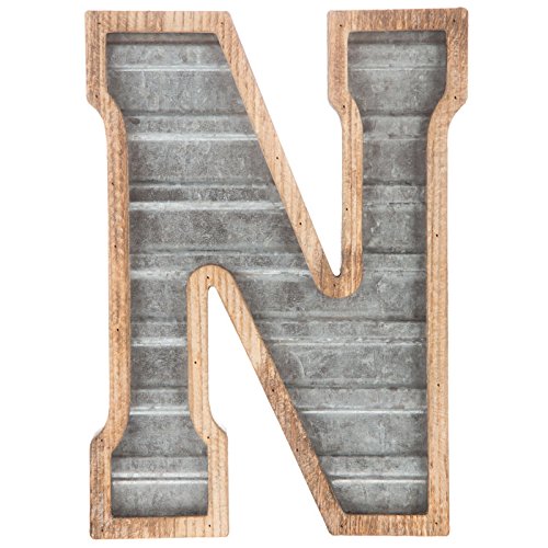 XXL 14" Galvanized Metal and Wood Industrial Home and Business Wall Letters Monogram Letter N  - Like New