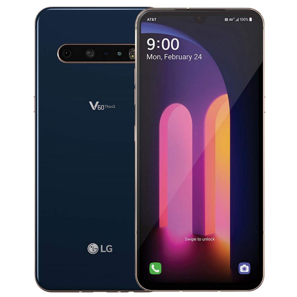 LG V60 5G (128GB,8GB RAM) 6.8" OLED, 64MP 8K Camera, IP68 Water Resistant, Snapdragon 865 AT&T Unlocked (T-Mobile, Metro, Latin) Fast Wireless Charging Bundle (Classy Blue)  - Very Good