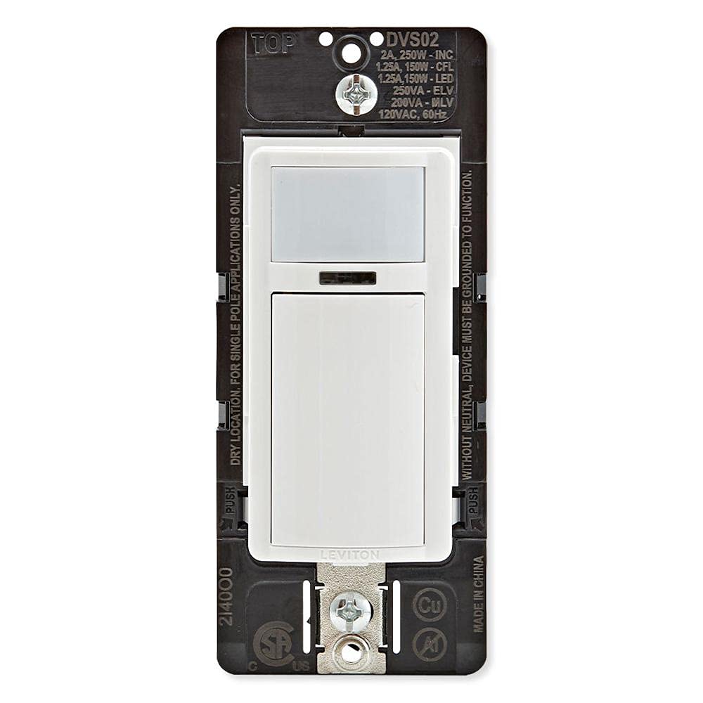 Leviton DVS02-1LW Decora Vacancy Motion Sensor In-Wall Switch, Manual-On, 2A, Single Pole, White