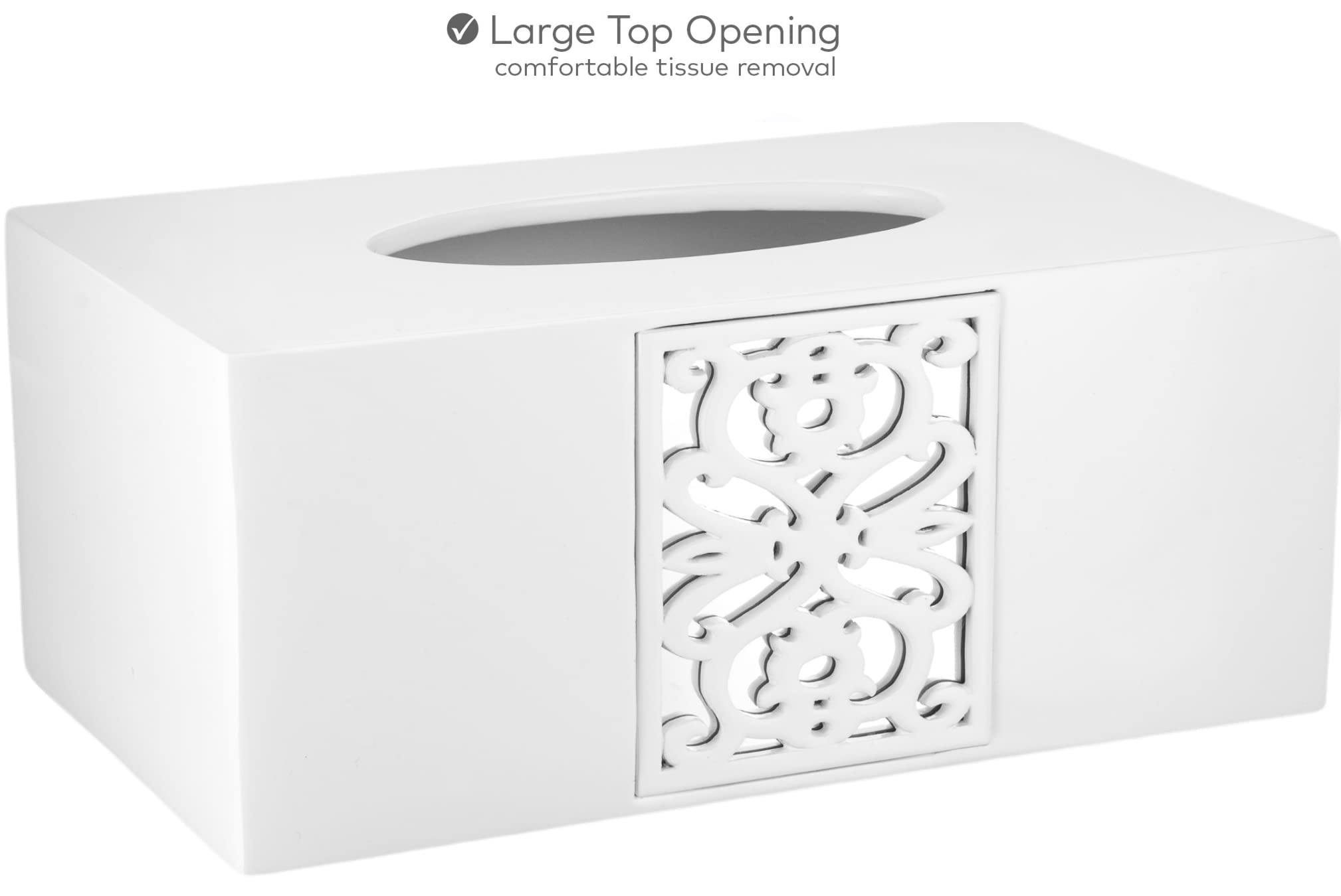 Creative Scents White Tissue Box Cover Rectangular - Decorative Tissue Box Holder for Bathroom with Durable Bottom Slider - Tissue Holder for Bathroom Made in Beautiful Mirror Janette Style  - Like New