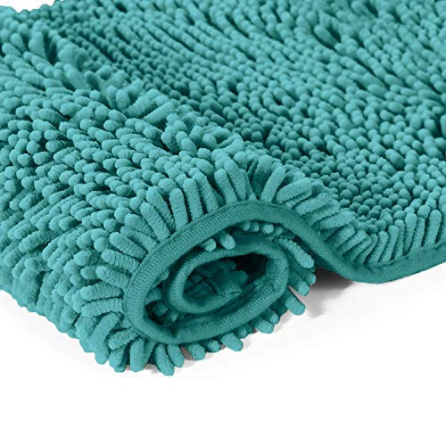 LuxUrux Teal Bath Mat, Extra-Soft Plush Bath Shower Bathroom Rug,1'' Chenille Microfiber Material, Super Absorbent Shaggy Bath Rug. Machine Wash & Dry (24'' x 17'', Turquoise)  - Very Good