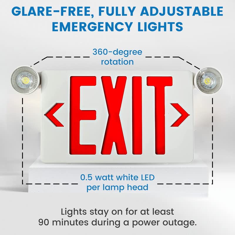 Ciata Ultra Bright LED Decorative Red Exit Sign & Emergency Light Combo with Battery Backup, 6-inch Red Letters  - Like New