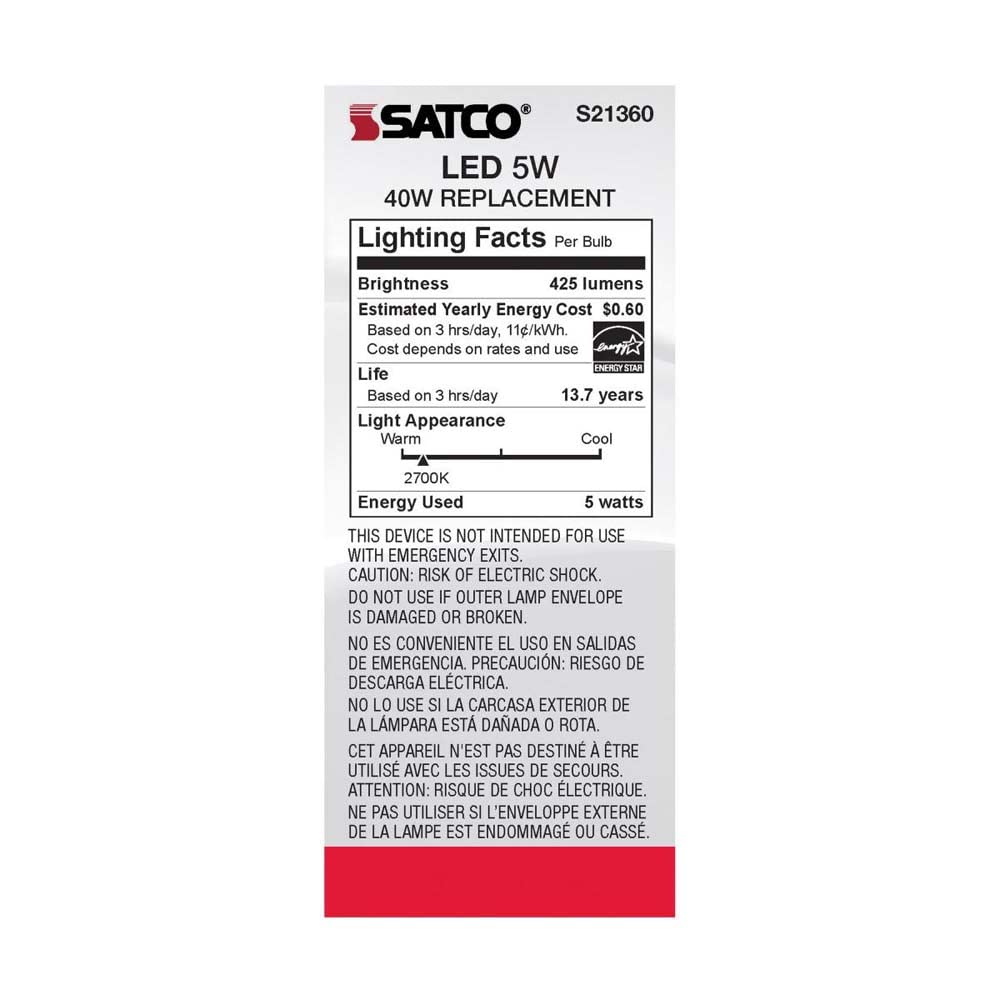 Satco 6Pk 5w ST19 LED 2700K Medium Base Dimmable - 40w equiv  - Like New