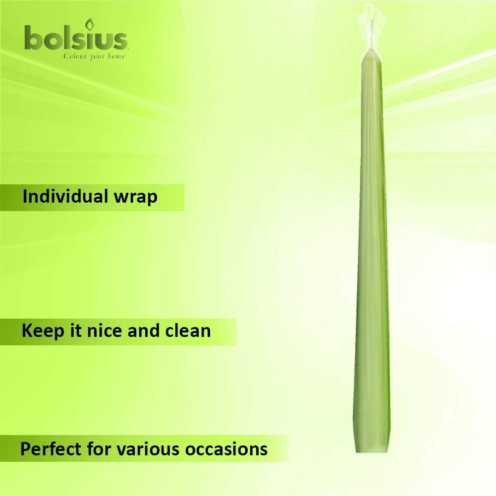 BOLSIUS Lime Green Taper Candles - 12 Pack Individually Wrapped Unscented 10 Inch Dinner Candle Set - 8 Burn Hours - Premium European Quality - Smokeless & Dripless Wedding, Decor & Party Candlesticks  - Like New