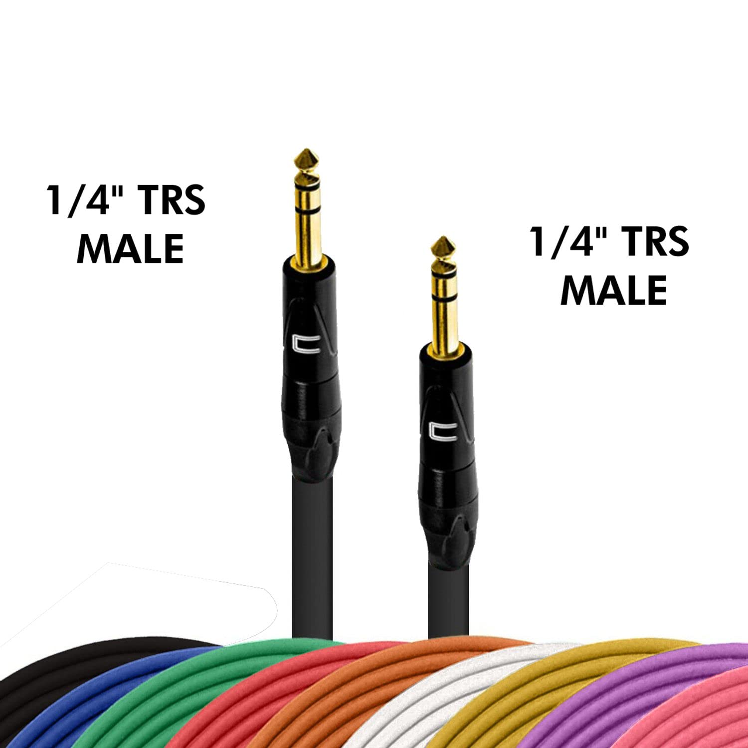 COLUBER CABLE 1/4 TRS Male to 1/4" TRS Male - 0.5 Feet - Black - 1/4 (6.35mm) Stereo Balanced Male to Male Connector for Powered Speakers, Audio Interface or Mixer for Live Performance & Recording  - Very Good