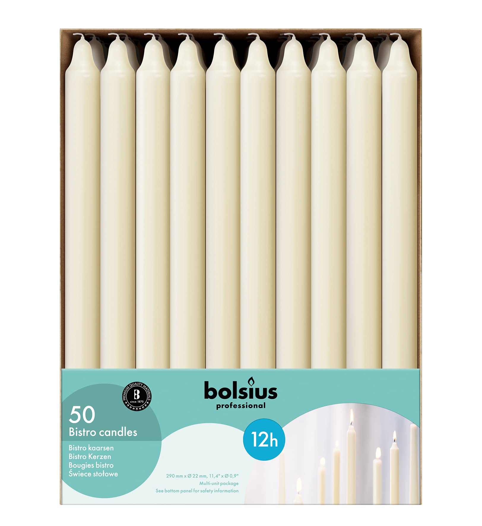 BOLSIUS Ivory Candlesticks Bulk Pack 50 Count - Unscented Dripless 11.5 Inch Household & Dinner Candle Set - 12+ Hours - Premium European Quality - Consistent Smokeless Flame - 100% Cotton Wick  - Like New