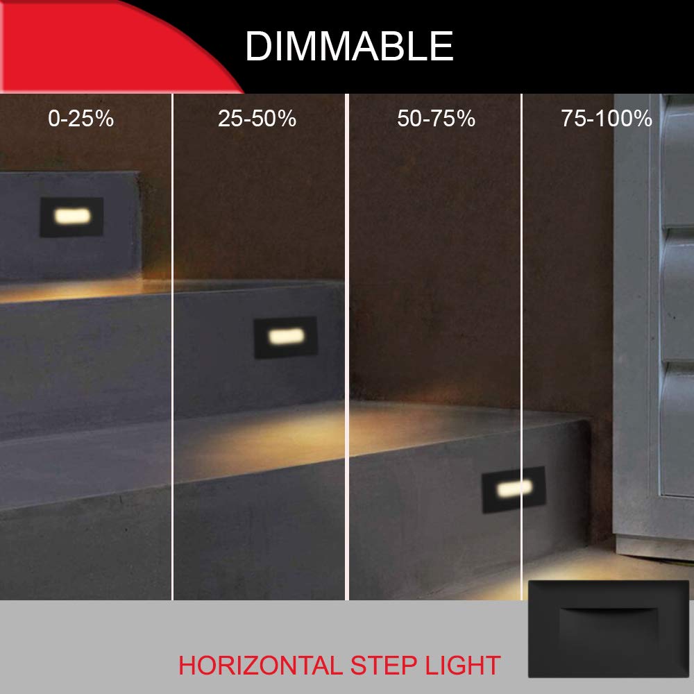 Ciata LED Stair Lights Indoor - Step Lights Outdoor Stair Light 3 Watt, Warm White Stairway Lighting for Outdoor and Indoor Stairs 3000K Concrete, Home Theater Lighting - Black Finish, Horizontal  - Acceptable