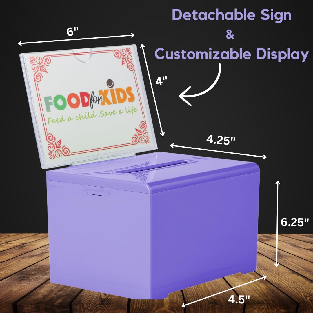 Adir Donation Box with Lock � Acrylic Suggestion Box with Slot, Ballot Lock Box with Sign Holder for Raffle, Tip Jar, Voting, Comments - Cash Donation Boxes for Fundraising (6.25x4.5x 4 Inches)  - Like New