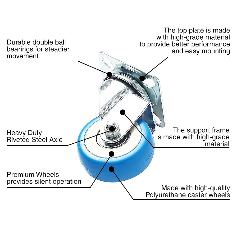 FactorDuty 24 Pack Caster Swivel Plate On Blue Polyurethane Wheels 1500 Lbs  - Very Good