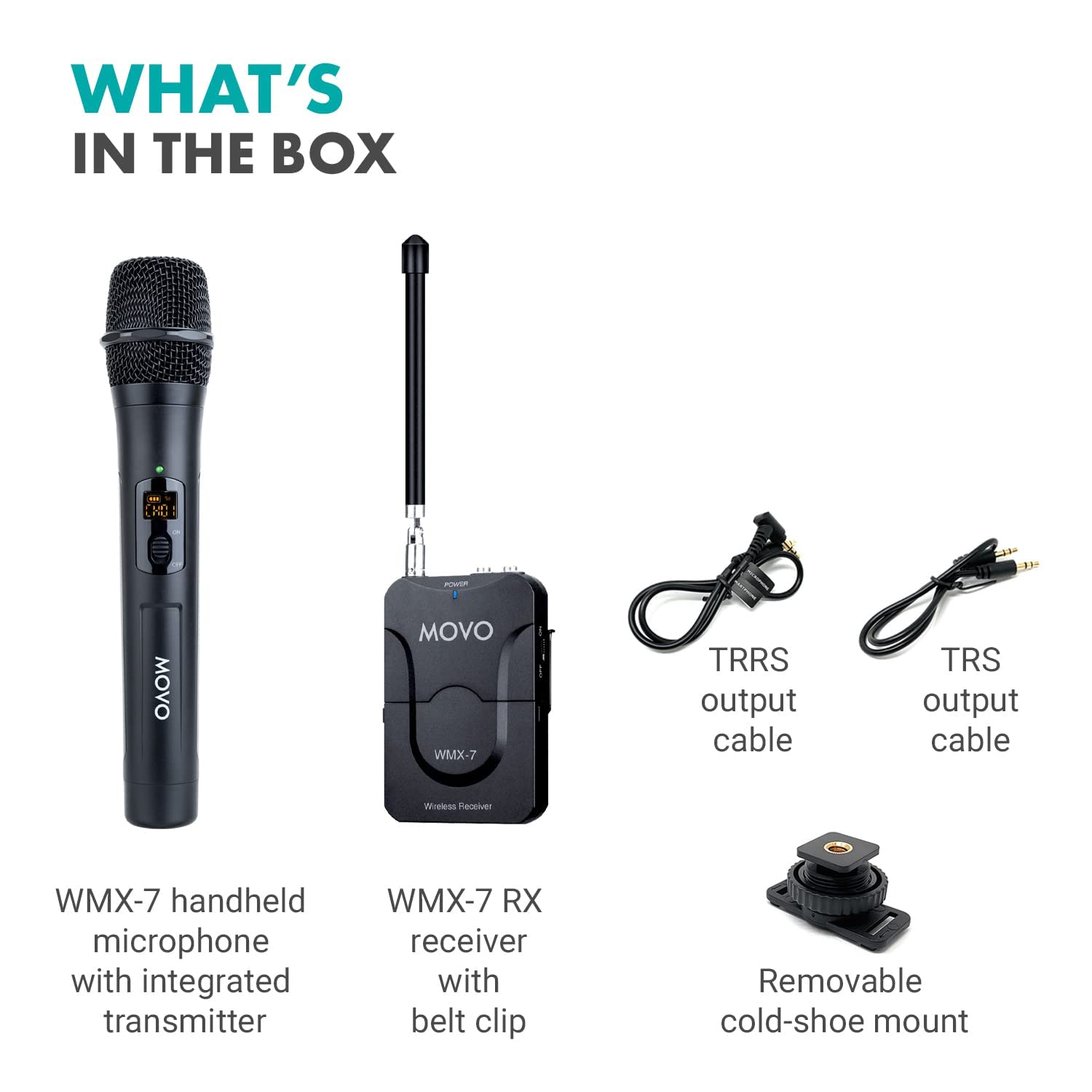 Movo WMX-7-TH+RX Handheld Wireless Microphone System - Omnidirectional Microphone with Built-in VHF Transmitter, Bodypack Receiver - Wireless Mic Interview Kit for Reporters, Vlogging, Live Events  - Like New