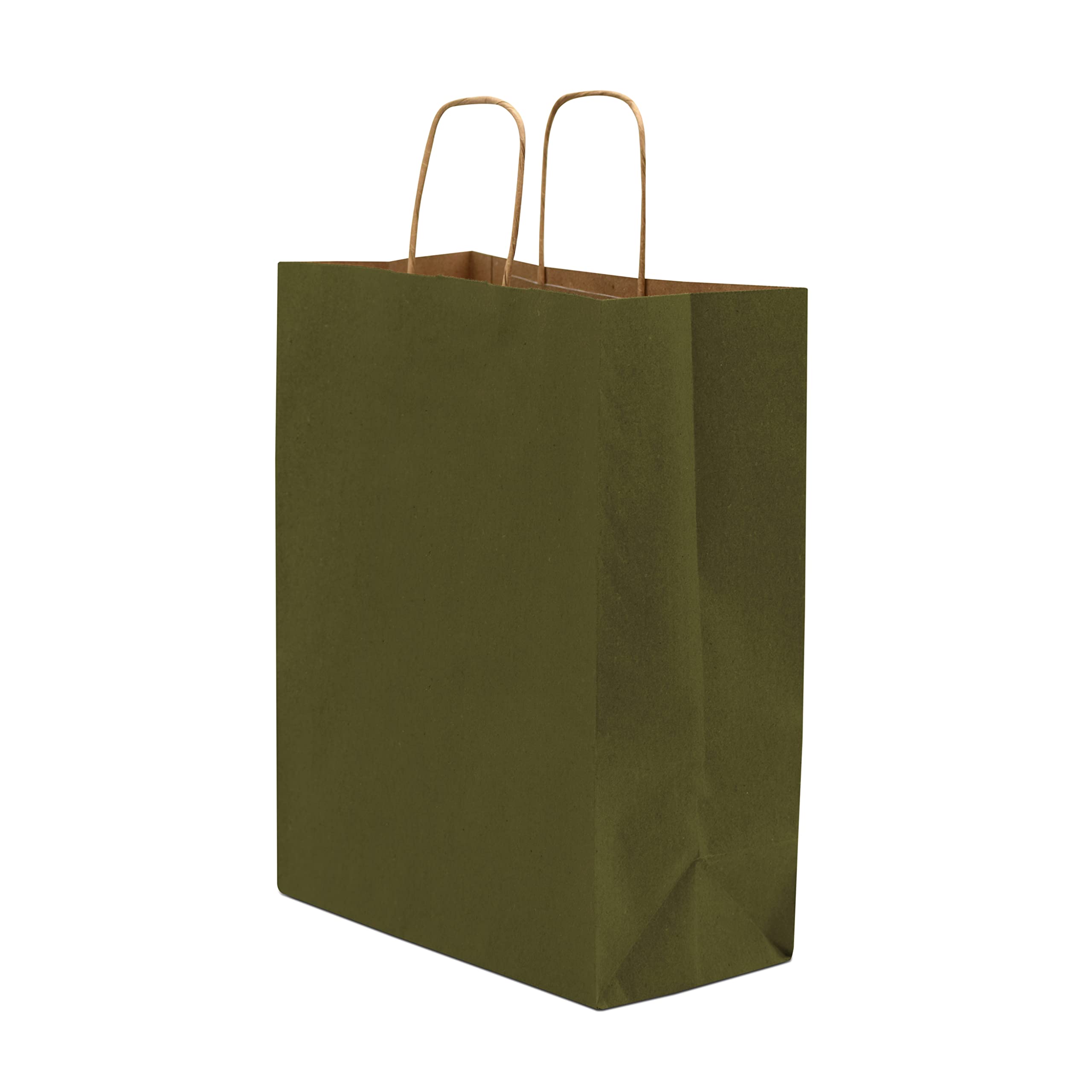 Prime Line Packaging 10x5x13 50 Pack Medium Green Gift Bags, Kraft Bags with Handles, Paper Bags for Small Business, Shopping, Retail, Christmas, Bulk  - Very Good