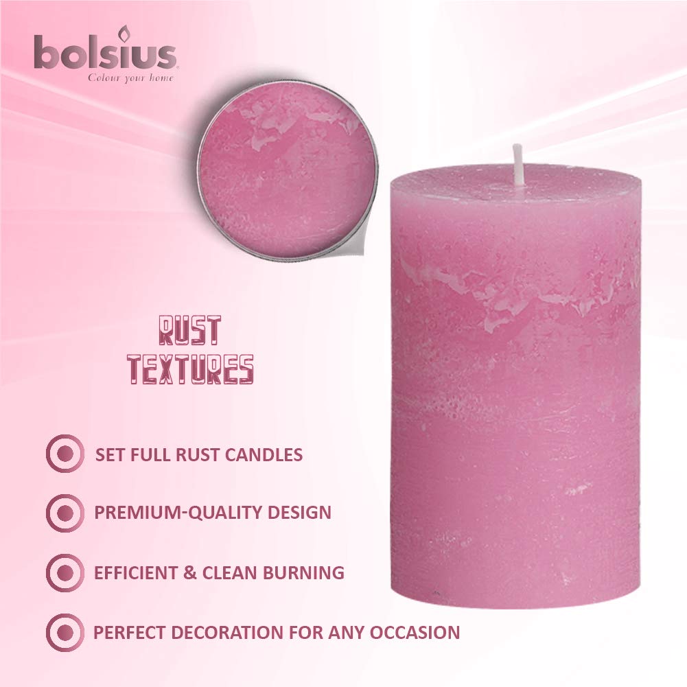 BOLSIUS Rustic Pink Unscented Pillar Candles -2" X 4" Decoration Candles Set of 4 - Clean Burning Dripless Dinner Candles for Wedding & Home Decor Party Restaurant Spa- Aprox (100X50m)  - Like New