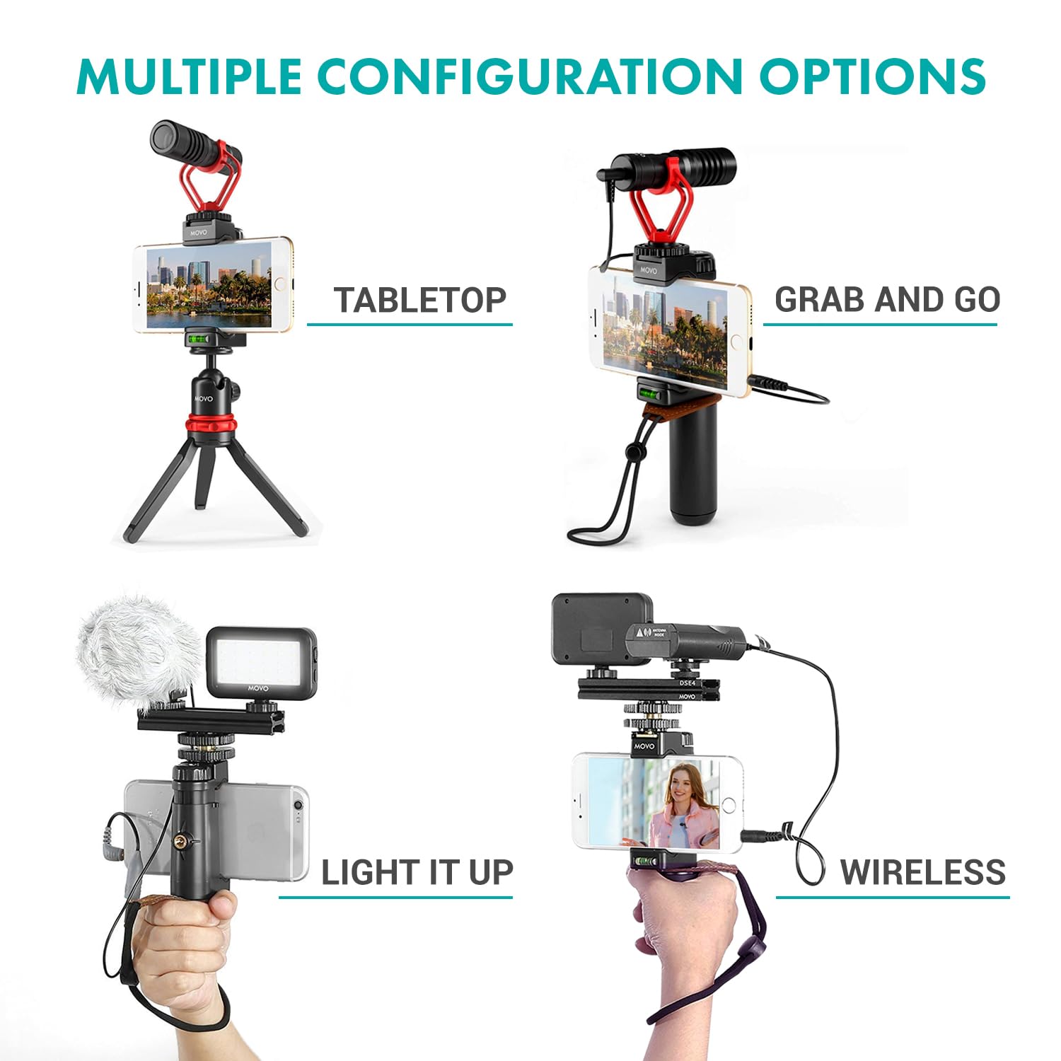Movo V8 Huge Vlogging Kit for iPhone with Tripod, Grip, Microphones, LED Lights, and Wireless Remote Vlog Kit - YouTube Starter Kit for iPhone or Samsung - iPhone Vlogging Kit Equipment  - Very Good
