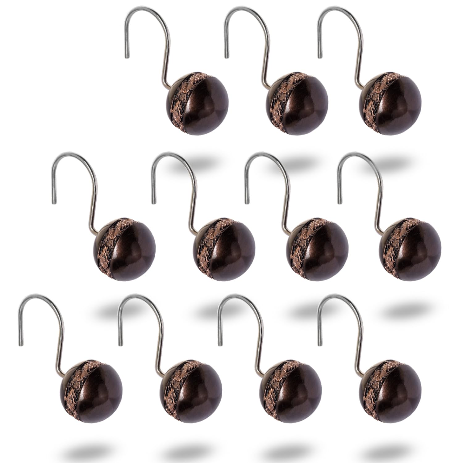 Creative Scents Brown Shower Curtain Hooks Decorative - Set of 12 Shower Hooks for Shower Curtain - Durable Shower Rings for Curtain (Dublin Collection)  - Like New