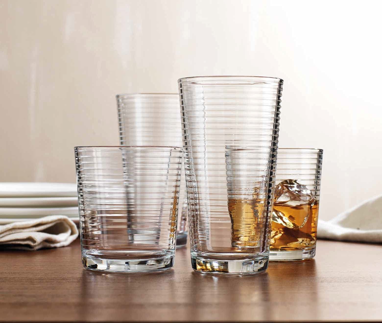 Glaver's Drinking Glasses, Ribbed Designs, Ideal for Water, Juice, Cocktails, and Iced Tea. Dishwasher safe  - Like New