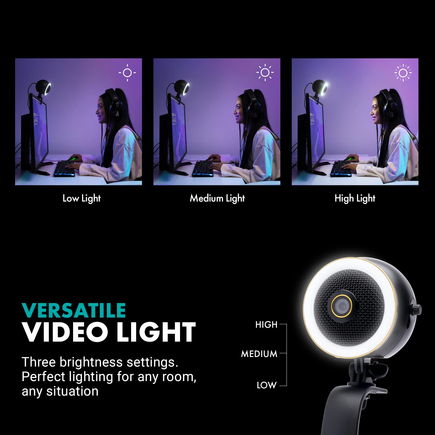 Movo WebMic HD Pro All-in-One Webcam with Mic and Ring Light  - Very Good