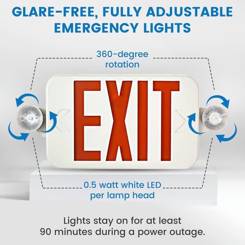 Ciata Lighting All LED Decorative Red Exit Sign & Emergency Light Combo with Battery Backup  - Very Good