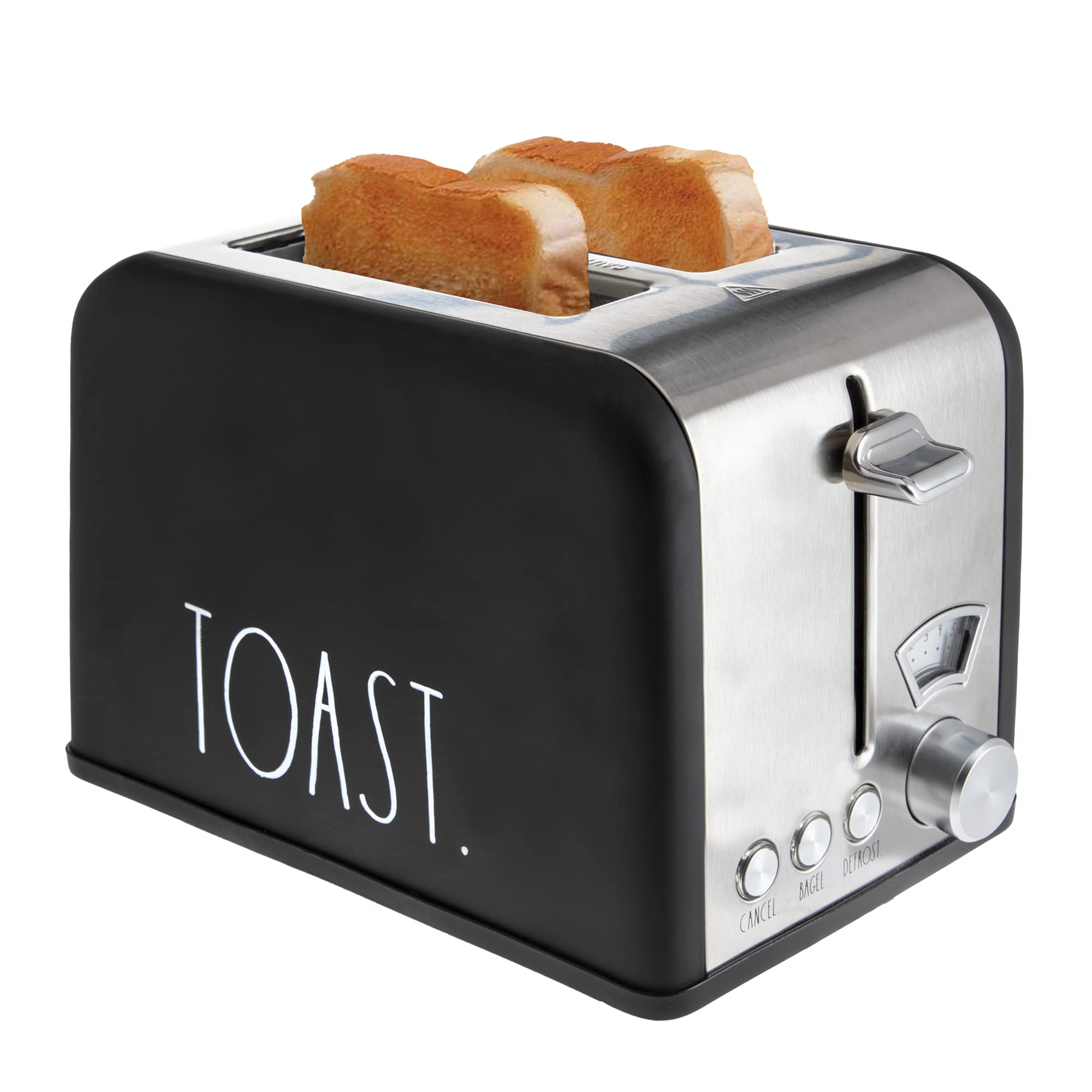 Rae Dunn Toaster, Stainless Steel 2 Slice Square Toaster, Wide Slot with 5 Browning Levels, with Bagel, Defrost and Cancel Options  - Like New