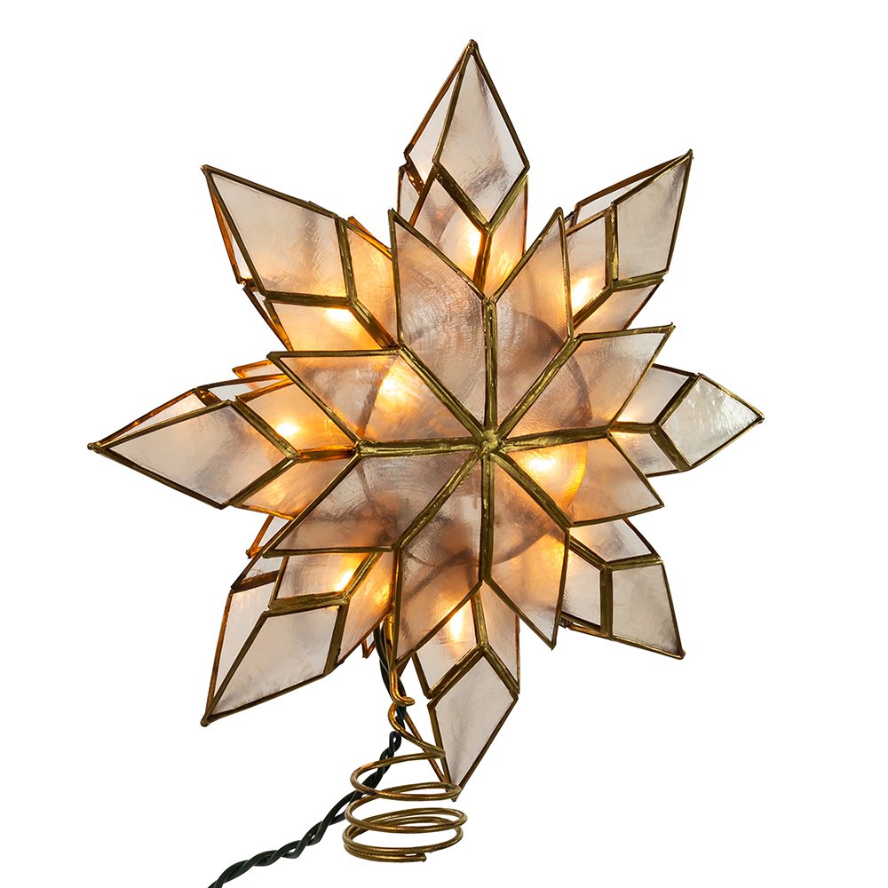Kurt Adler 8.5-Inch Capiz Star Tree Topper with 10 Clear Lights and 1 Spare Bulb