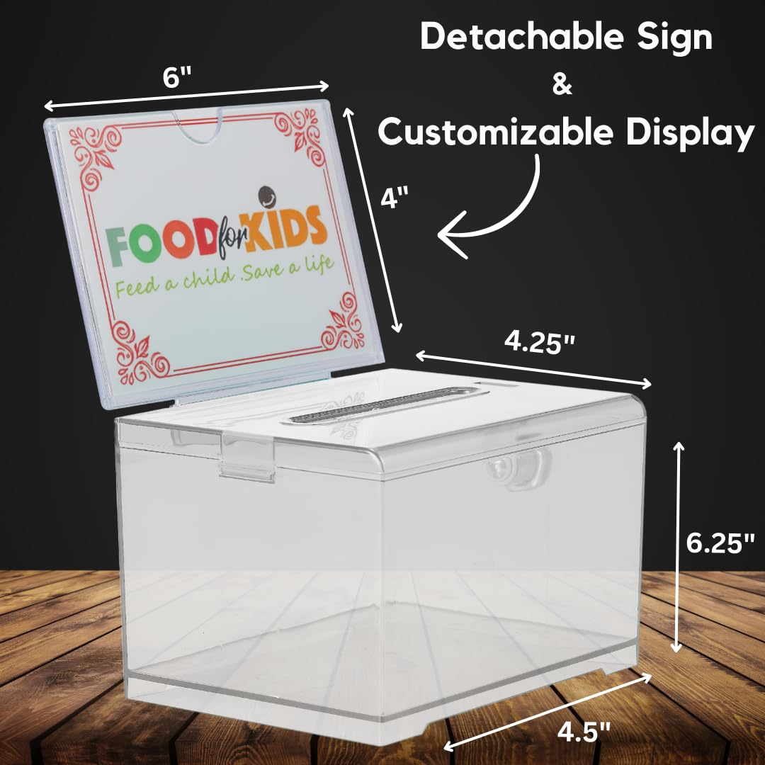 Adir Acrylic Donation Ballot Box with Lock - Secure and Safe Clear Slotted Suggestion Box - Storage Lock Deposit Box with Keys for Cards, Votes, Tickets, Feedback and Money (6.25" x 4.5" x 4")  - Like New