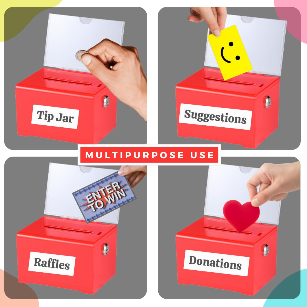 Adir Donation Box with Lock � Acrylic Suggestion Box with Slot, Ballot Lock Box with Sign Holder for Raffle, Tip Jar, Voting, Comments - Cash Donation Boxes for Fundraising (6.25x4.5x 4 Inches)  - Like New