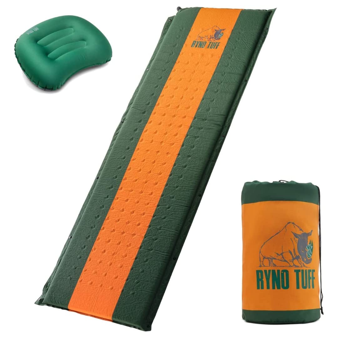 Ryno Tuff Camping Sleeping Pads and Camping Pillow Set - Ultralight Sleeping Pad for Camping, Backpacking Pad and Hiking Sleeping Pad- Ultralight and Packable Floor Sleeping Mat and Pillow Set  - Like New