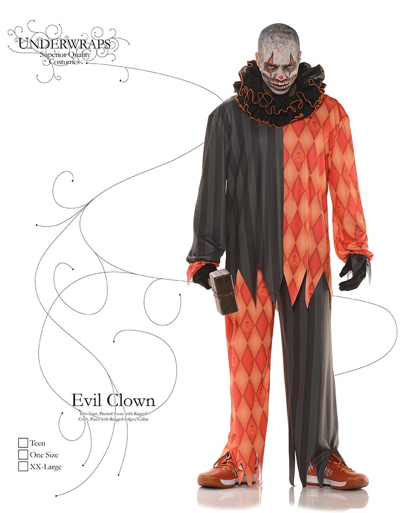 UNDERWRAPS Scary Adult Clown Costume - Men's Evil Clown Halloween Costume