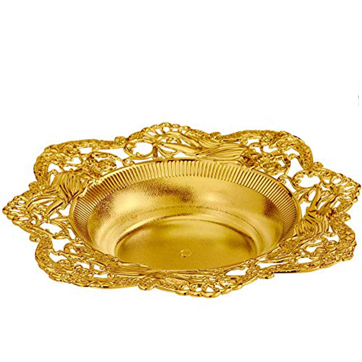 IMPRESSIVE CREATIONS Medium Gold Plastic Serving Dish - 10pk. Reusable Food Serving Bowl for Candy, Appetizers - Elegant Vintage Design with Flat Rim for Kitchen, Party, Centerpiece Display  - Good