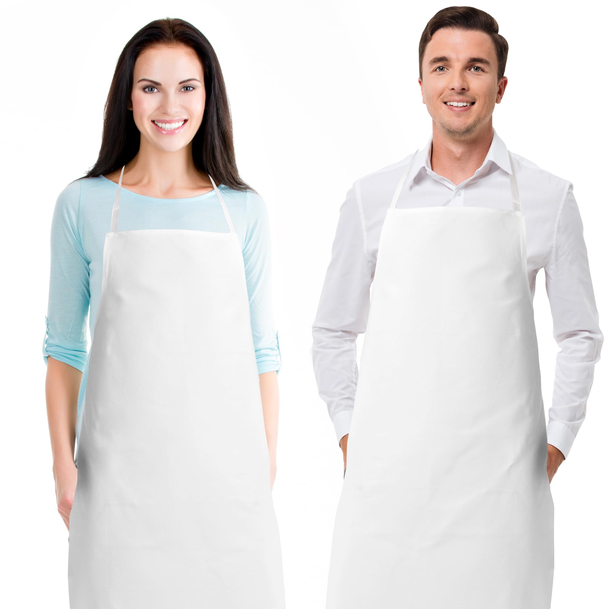 White Classic White Aprons - Commercial Chef Bib Apron for Kitchen and Restaurant Cooking without Pockets, Unisex Women and Men, Adult - 2 Pack  - Acceptable