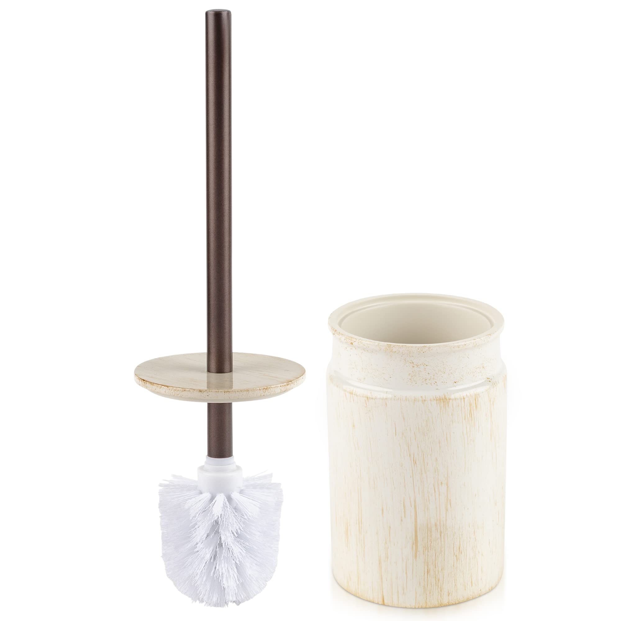 Rustic Luxe Toilet Brush and Holder Set - Beige Toilet Bowl Cleaner Brush with Strong Metal Handle and Long Bristles for Thorough Cleaning - Toilet Bowl Brush and Holder for Rustic Farmhouse Decor  - Like New