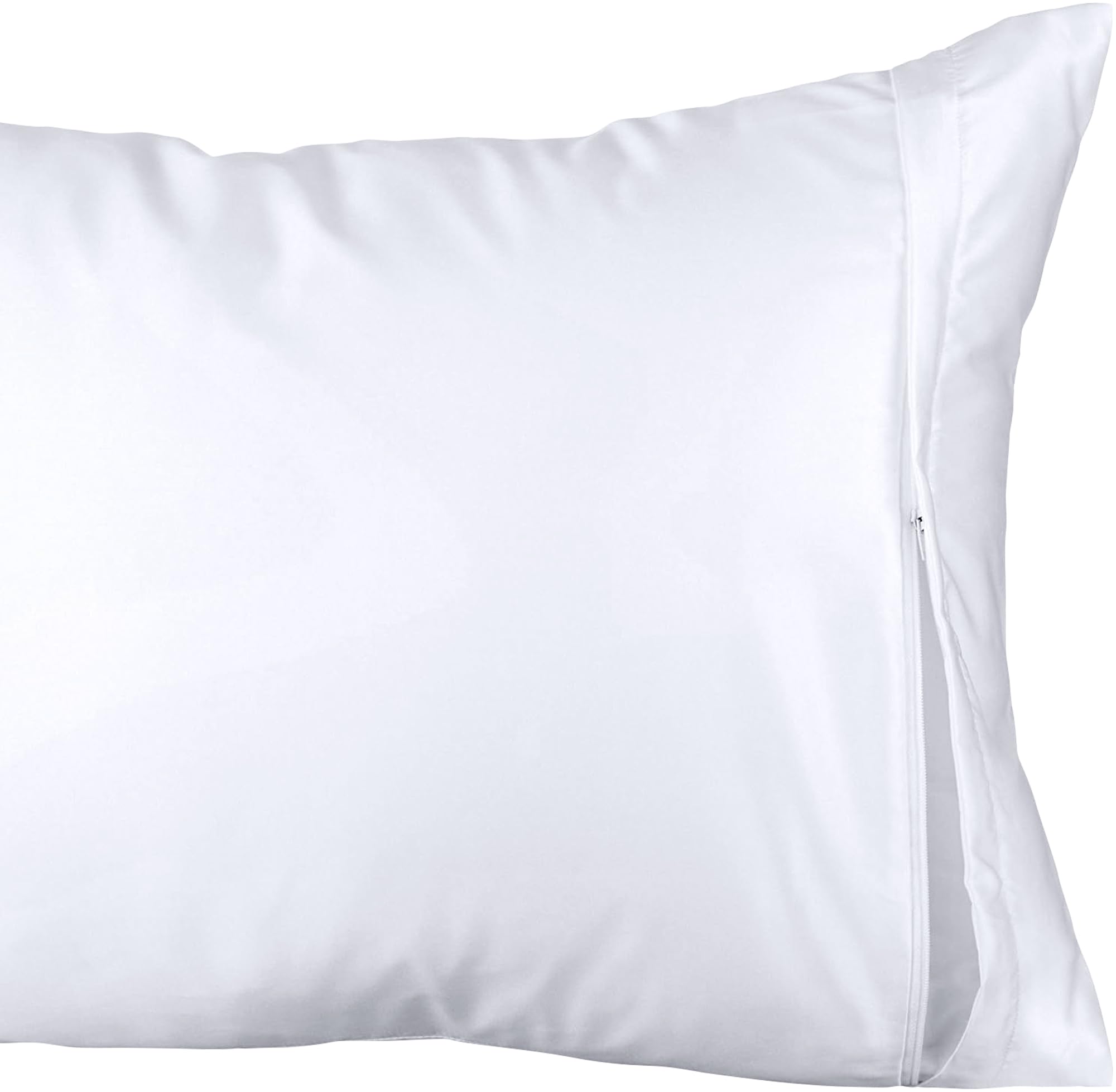 White Classic Luxury Hotel Collection Zippered Style Pillow Cover, 200 Thread Count, Soft Quiet Zippered Pillow Protectors, Standard Size, Set of 2  - Acceptable