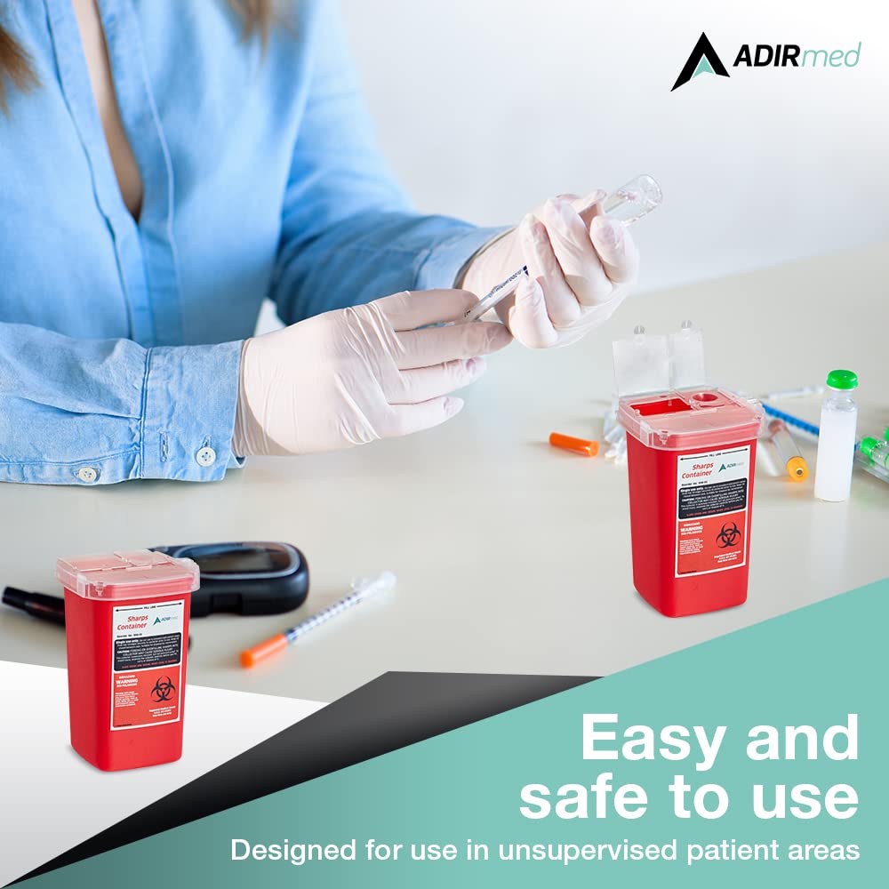 AdirMed Sharp Needle Disposal Container for Home, Clinic, Office, Barber Use with Flip-Open Lid (1 Quart -1 Pack)  - Like New