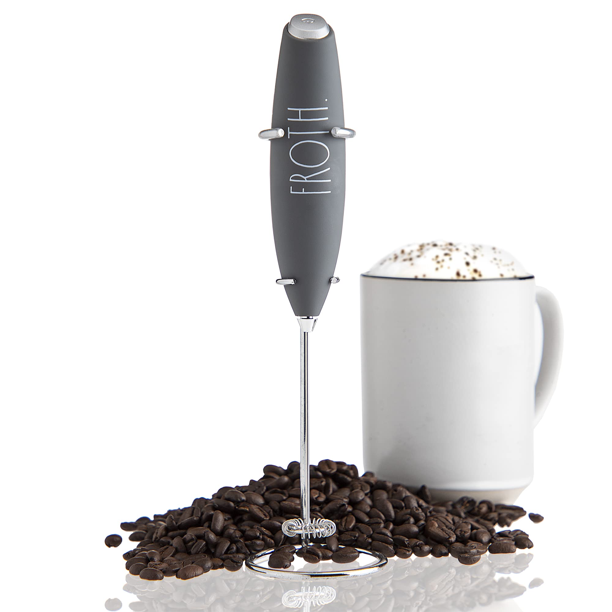 Rae Dunn Milk Frother- Handheld Electric Drink Mixer, Handheld Electric Milk Frother, Coffee Frother, Hand Blender, Frappe Maker, Handheld Latte Maker Milk Foamer (Grey)  - Like New