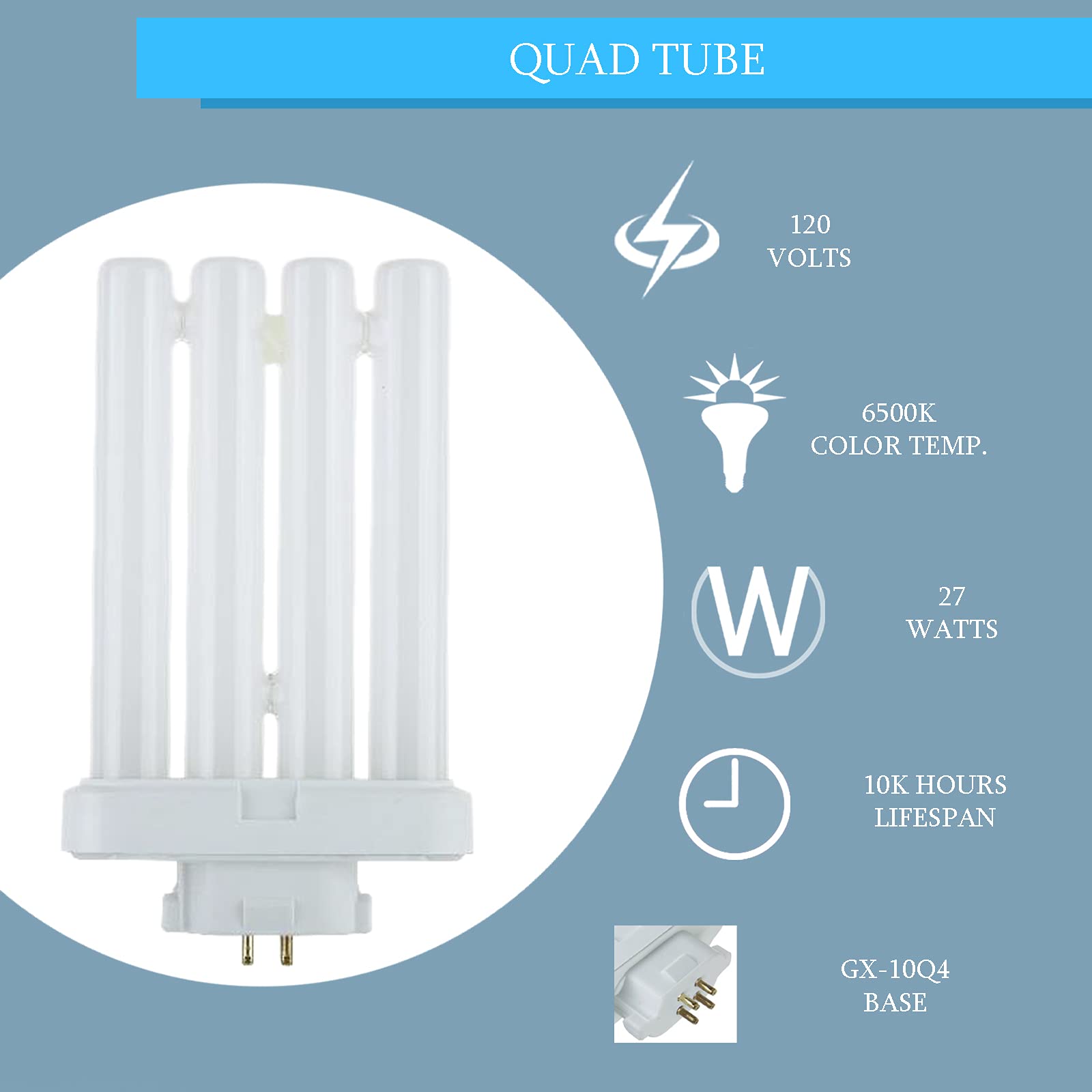 Dysmio Compact Fluorescent 27W Quad Tube, 6500K Daylight Light FML Light Bulbs with GX10Q-4 Base � 2 Pack  - Very Good