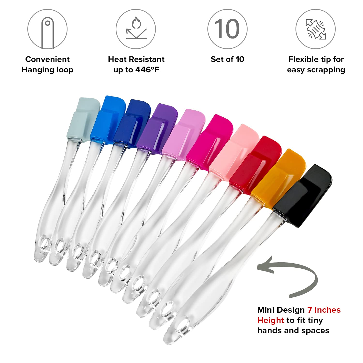 Mini Spatulas Set - 10 Piece Heat Resistant Silicone Spatula - Pro-Grade Multipurpose Kitchen Tool for Baking, Cooking, Mixing, and More - Non-Stick, Dishwasher Safe Bright and Colorful Small Spatula  - Like New