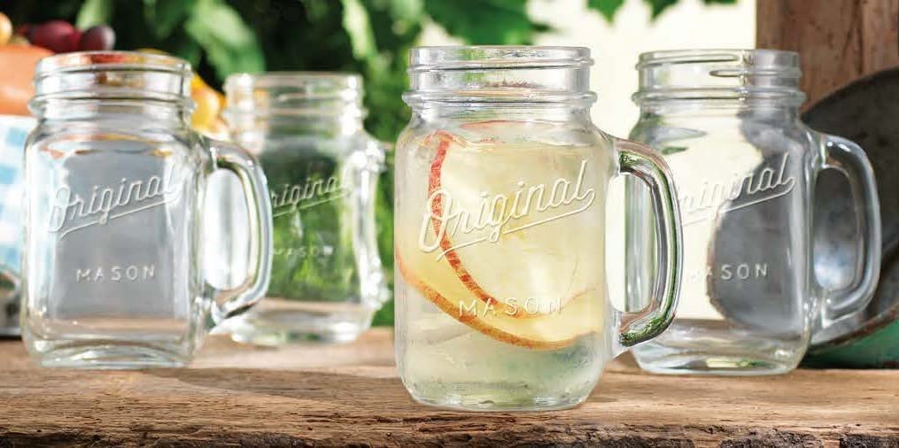 Glaver's Mason Jar 16 Oz. Glass Mugs with Handle and Lid Set Of 6 Old Fashioned Drinking Glass Bottles Original Mason Jar Pint Sized Cup Set.  - Acceptable