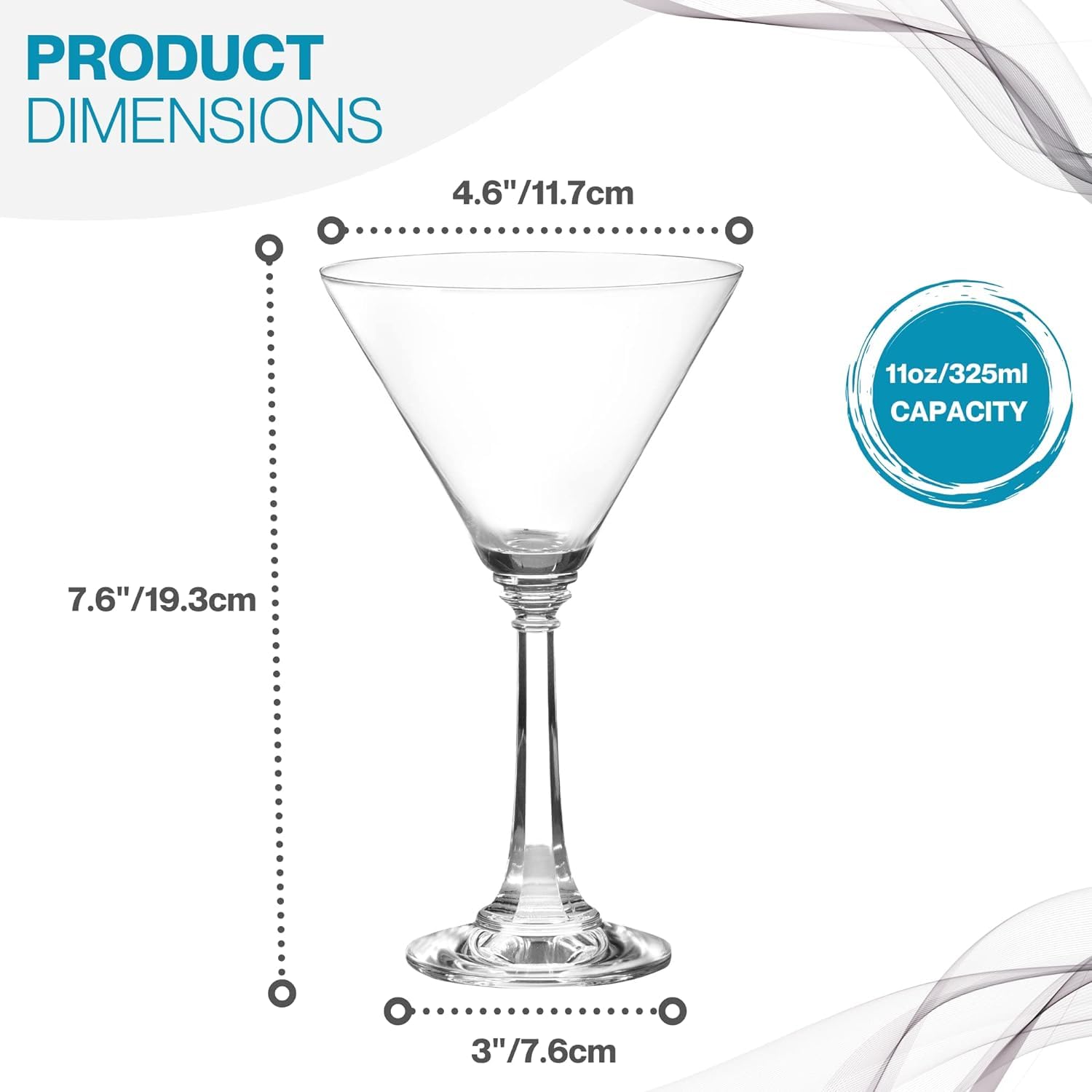 BENETI Tall Martini Glasses Set of 4 | Made in Europe | 11oz Long Stem Crystal Cocktail Bar Glasses  - Like New