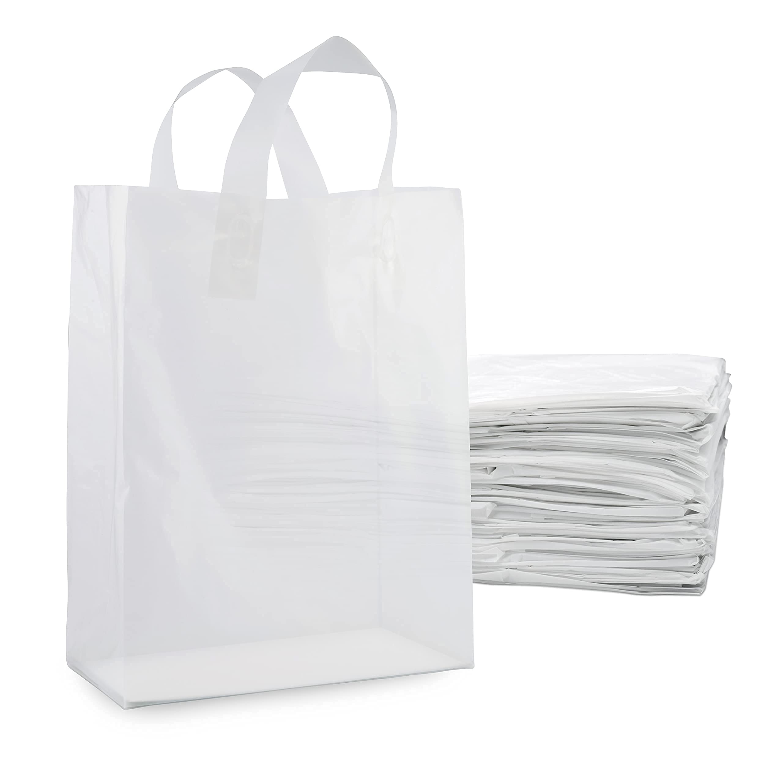 Prime Line Packaging PLP Frosted White Plastic Shopping Bags  - Very Good