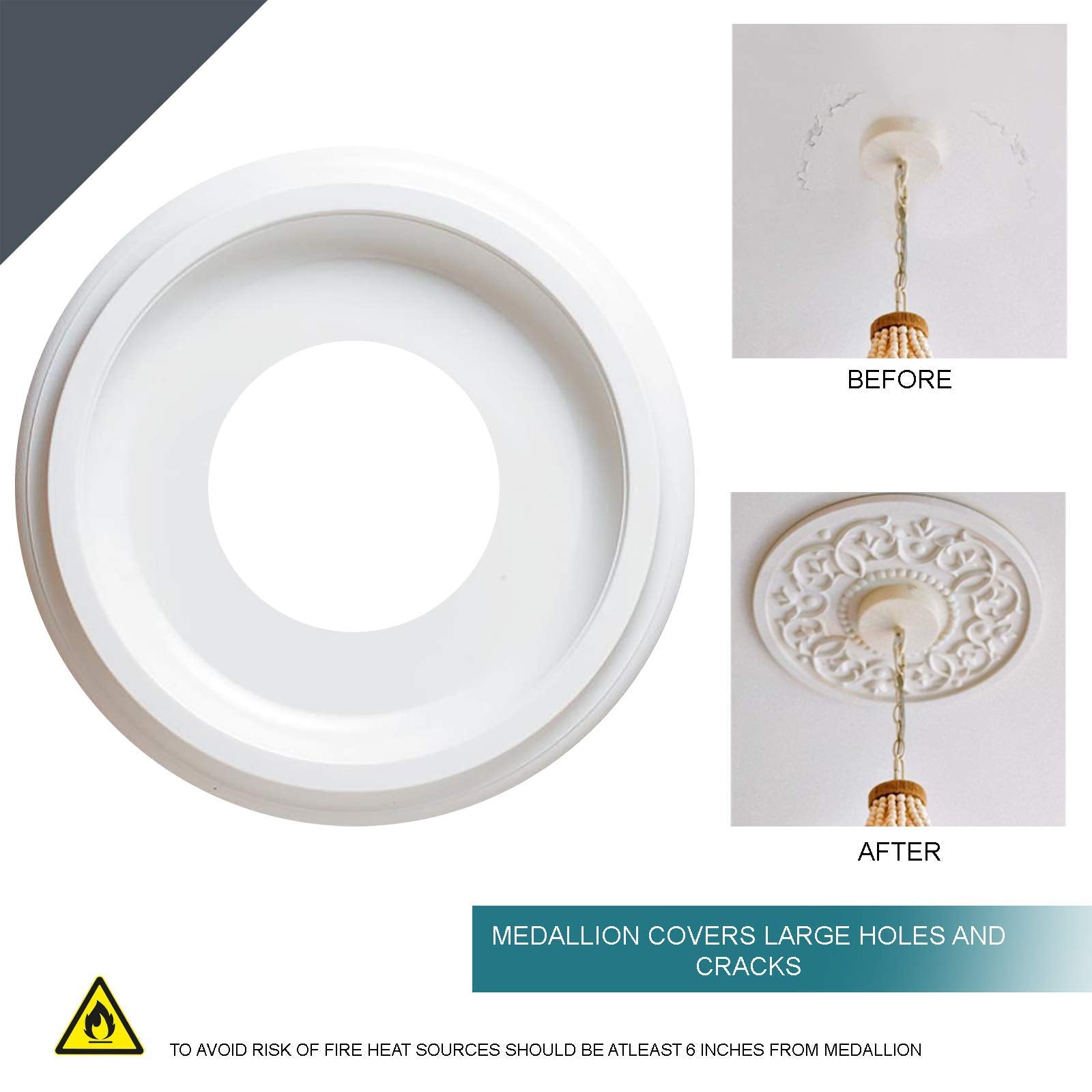 Ciata Lighting Molded Plastic Medallions for Light Fixtures and Ceiling Fans (2 Pack)  - Like New